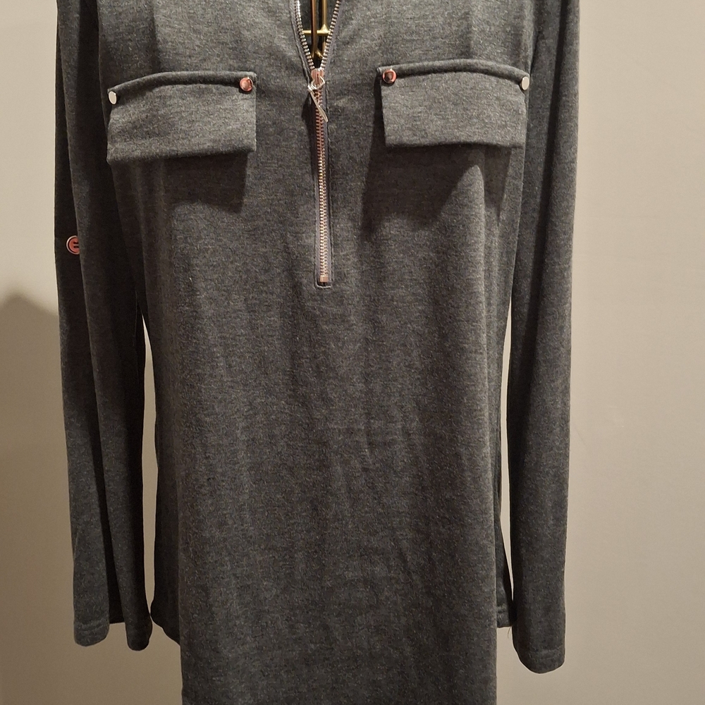 Charcoal Long Sleeve Women's Top with Zipper